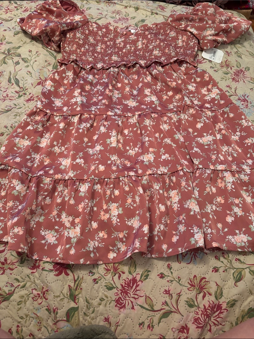 Altar'd State Rusty Rose Floral Smocked dress.